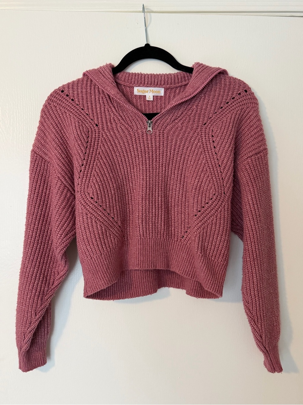 Rose-Pink Half-Zip Knit Sweater